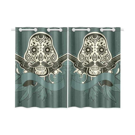 MKHERT Sugar Skull Window Curtain Kitchen Curtains Window Treatments 26x39 inch,Set of 2
