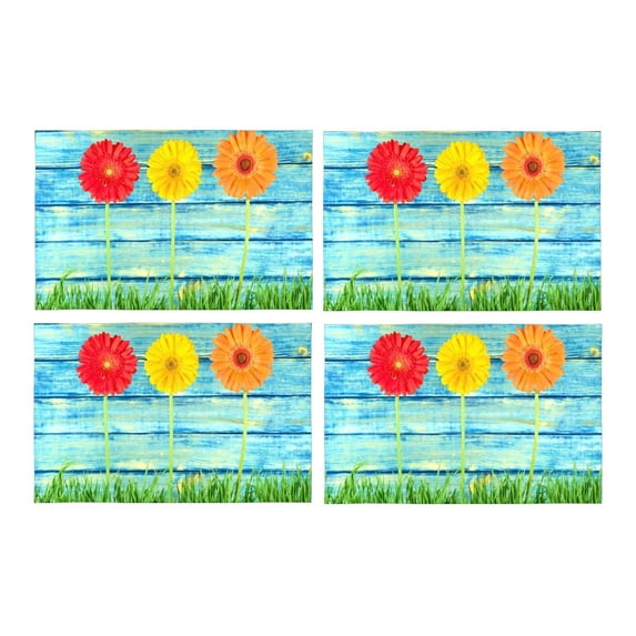 MKHERT Summer Colorful Daisy Flowers On Turquoise Blue Wood Placemats Table Mats for Dining Room Kitchen Table Decoration 12x18 inch,Set of 4
