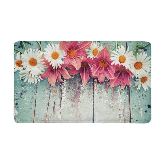 MKHERT Summer Colorful Daisy Flowers on Vintage Wooden Background Doormat Rug Home Decor Floor Mat Bath Mat 30x18 inch