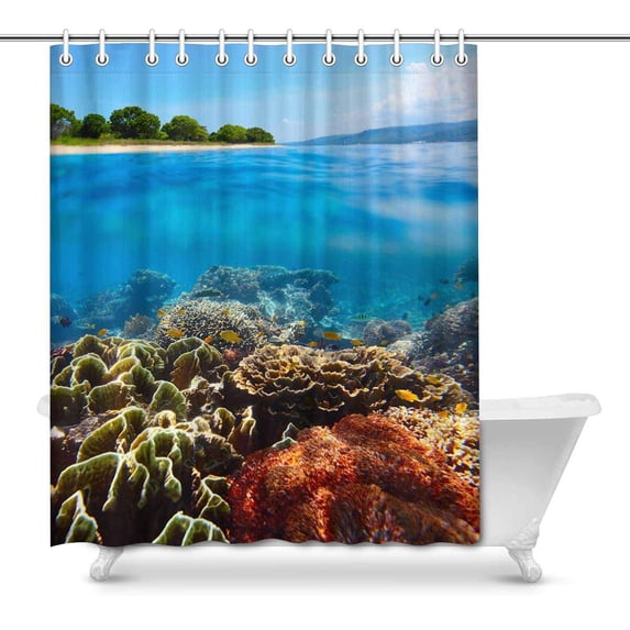 MKHERT Summer Coral Reef and Clear Sea of The Bali Barat National Park Decor Waterproof Polyester Bathroom Shower Curtain Bath Decorations 66x72 inch