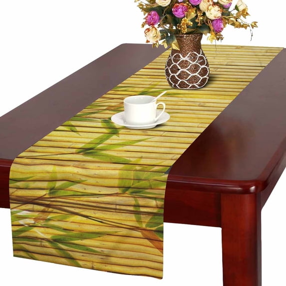 MKHERT Summer Light Golden Bamboo with Bamboo Leaves and Branches Table Runner Home Decor for Home Kitchen Dining Wedding Party 16x72 Inch