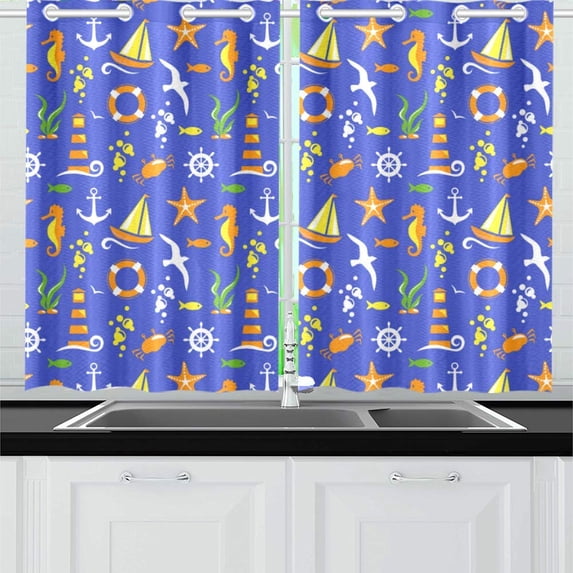 MKHERT Summer Sea Pattern Window Curtains Kitchen Curtain Room Bedroom Drapes Curtains 26x39 inch, 2 Piece