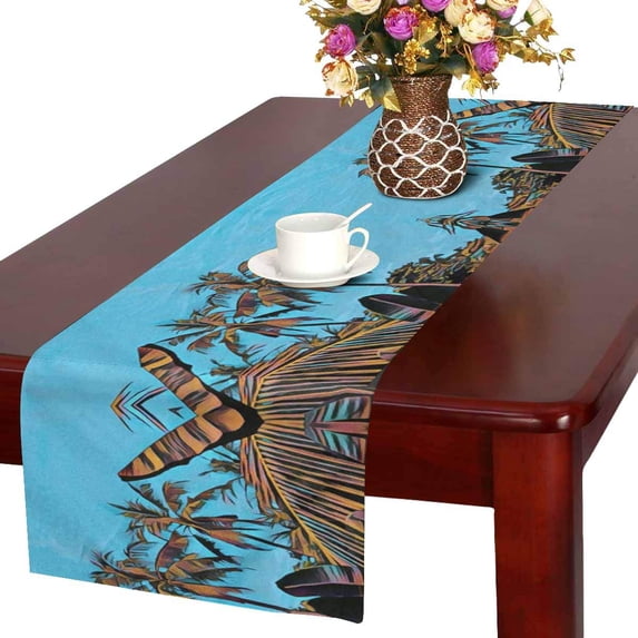 MKHERT Sunny Tropical Scene Landscape with Palm Trees and Exotic Plants Table Runner for Office Kitchen Dining Wedding Party Banquet 16x72 Inch