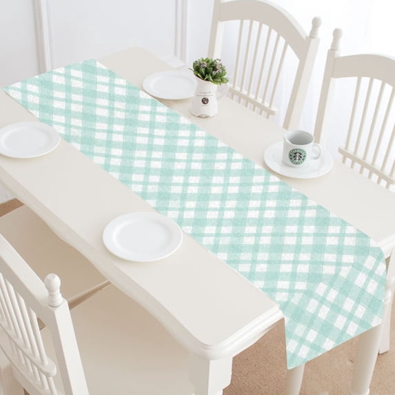 MKHERT Teal Checkered Plaid Elegant Gingham Check Table Runner Home Decor for Home Kitchen Dining Wedding Party 16x72 Inch