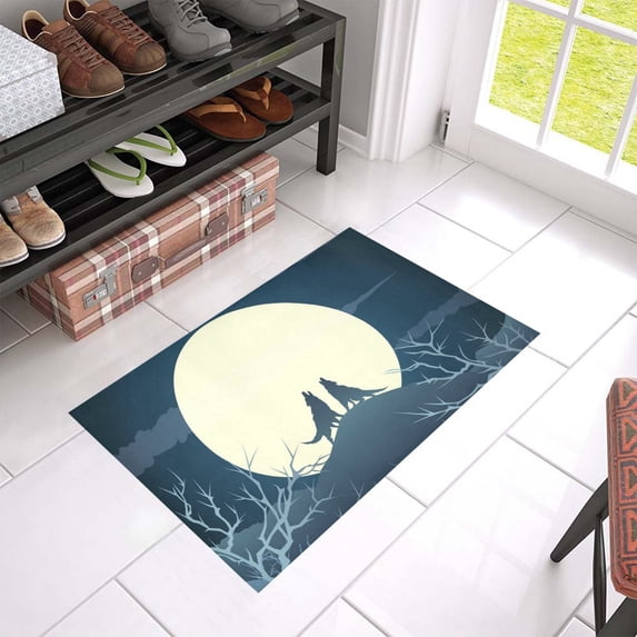 MKHERT The Howling Wolves On A Hill Against Full Moon Doormat Rug Home Decor Floor Mat Bath Mat 23.6x15.7 inch