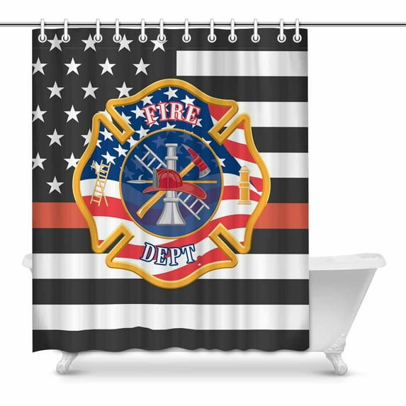 MKHERT Thin Red Line Firefighter Flag Decor Waterproof Polyester Bathroom Shower Curtain Bath Decorations 60x72 inch