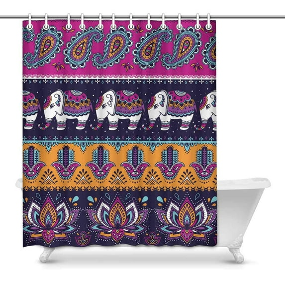 MKHERT Tribal Elephant Paisley and Hamsa Ethnic Vintage Retro Color Decor Waterproof Polyester Bathroom Shower Curtain Bath Decorations 60x72 inch