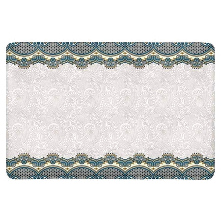 MKHERT Tribal Ethnic Floral Background with Two Ornament Stripes Doormat Rug Home Decor Floor Mat Bath Mat 23.6x15.7 inch