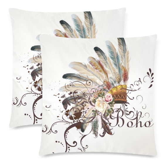 MKHERT Tribal Feathers Headdress Pillowcase Pillow Protector Cushion Cover 18x18 inch,Set of 2