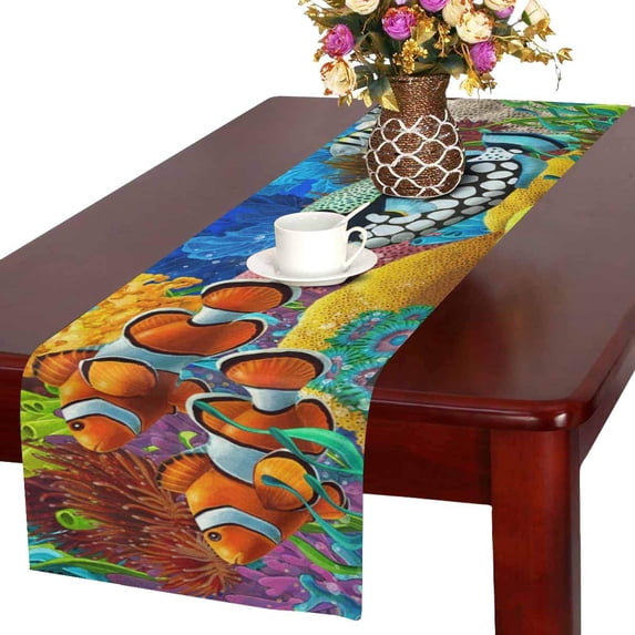 MKHERT Tropical Fishes and Coral Reef Table Runner Home Decor for Wedding Banquet Decoration 16x72 Inch