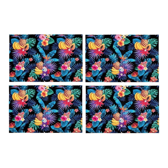 MKHERT Tropical Fruits, Palm Leaves and Flowers Placemats Table Mats for Dining Room Kitchen Table Decoration 12x18 inch,Set of 4