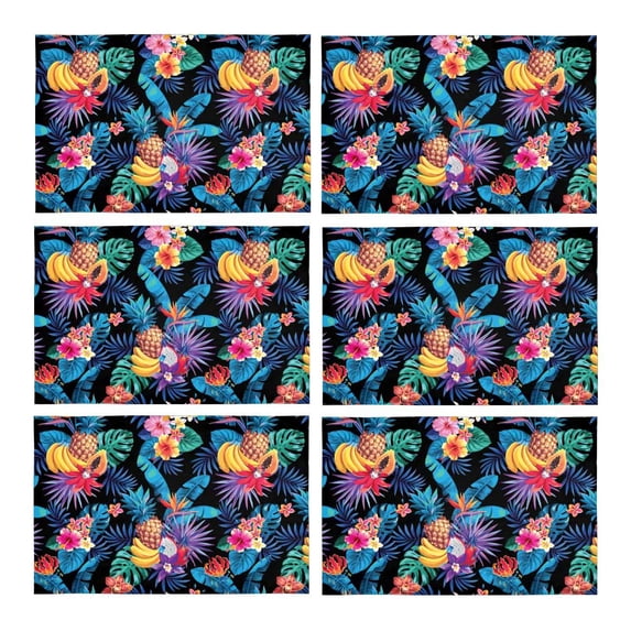 MKHERT Tropical Fruits, Palm Leaves and Flowers Placemats Table Mats for Dining Room Kitchen Table Decoration 12x18 inch,Set of 6