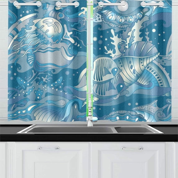 MKHERT Tropical Marine Life Window Curtains Kitchen Curtain Room Bedroom Drapes Curtains 26x39 inch, 2 Piece