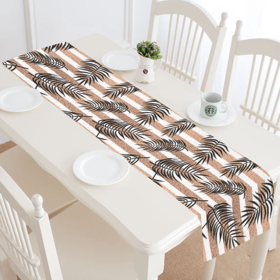 MKHERT Tropical Palm Leaves Rose Gold Stripes Table Runner Home Decor for Wedding Banquet Decoration 16x72 Inch