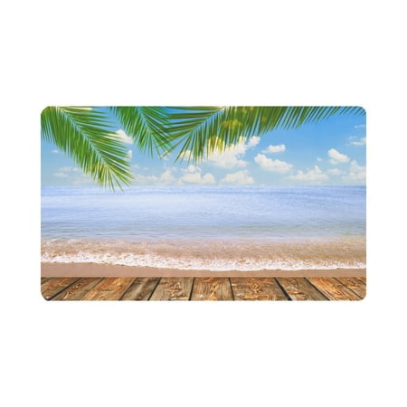 MKHERT Tropical Sea Beach with Palm Leaves Wooden Floor Doormat Rug Home Decor Floor Mat Bath Mat 30x18 inch