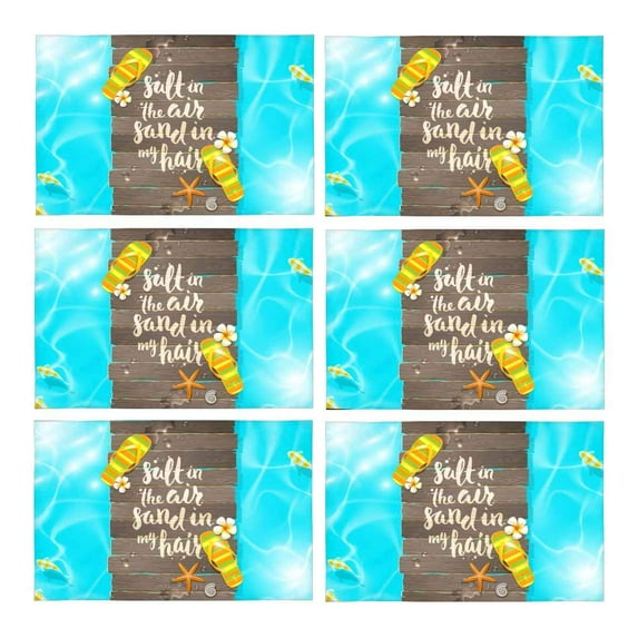 MKHERT Tropical Summer Flowers Starfish and Flip Flops Placemats Table Mats for Dining Room Kitchen Table Decoration 12x18 inch,Set of 6