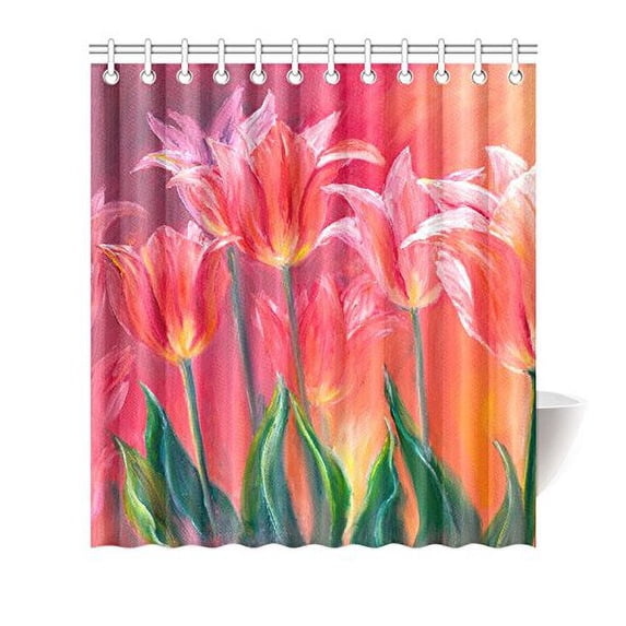 MKHERT Tulips Flower Painting Decor Waterproof Polyester Bathroom Shower Curtain Bath 66x72 inch