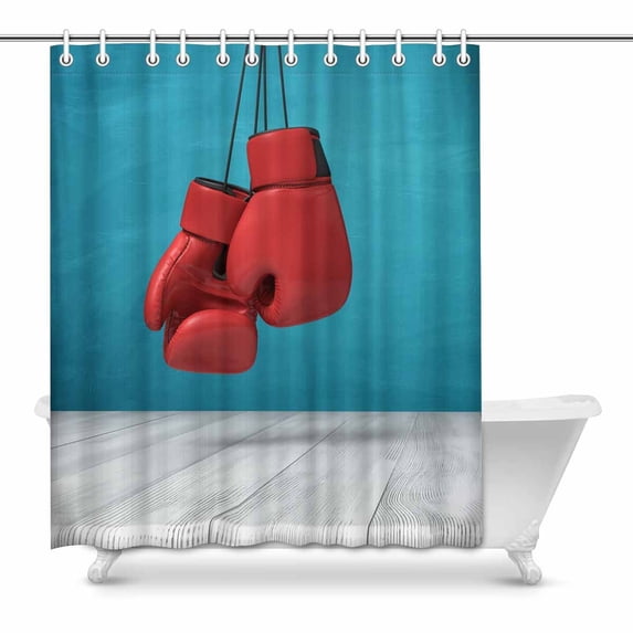 MKHERT Two Red Boxing Gloves Above Wooden Desk Decor Waterproof Polyester Bathroom Shower Curtain Bath 60x72 inch