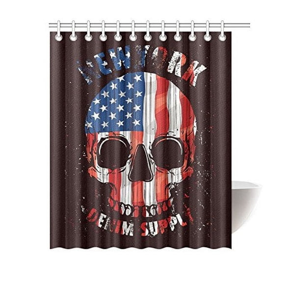 MKHERT USA American Flag Skull New York Waterproof Polyester Fabric Shower Curtain Bathroom Sets 60x72 inch