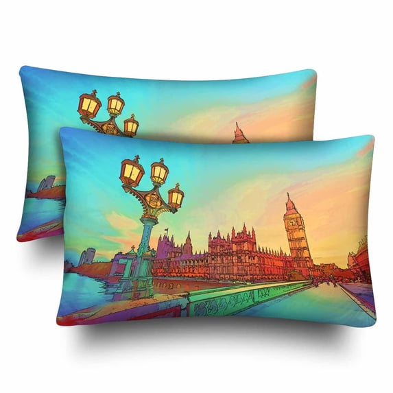 MKHERT Uk London Westminster Bridge Pillowcase Pillow Protector Cushion Cover 20x30 inch,Set of 2