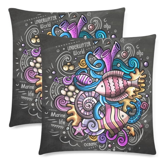 MKHERT Underwater Cartoon Throw Pillowcase Pillow Cover Cushion Couver 18x18 inch, Set of 2