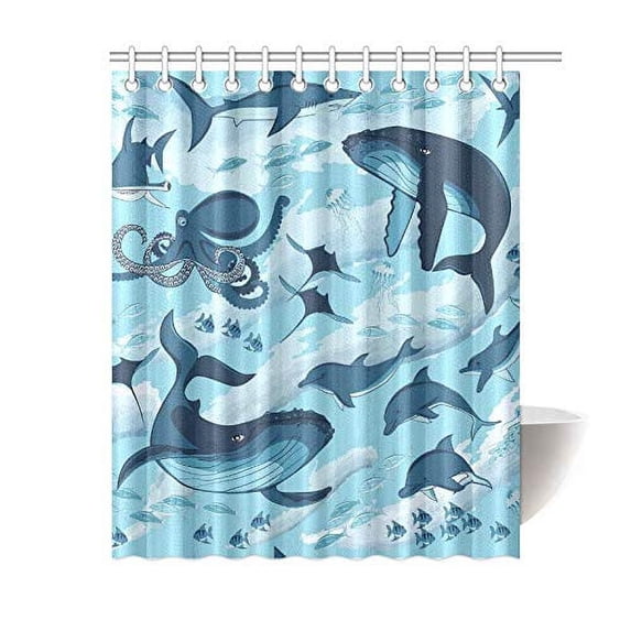 MKHERT Underwater Marine Life Polyester Fabric Bathroom Shower Curtain 60x72 inch