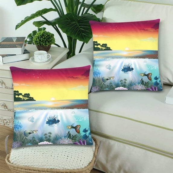 MKHERT Underwater World Fish Plants Throw Pillowcase Pillow Cover Cushion Couver 18x18 inch, Set of 2