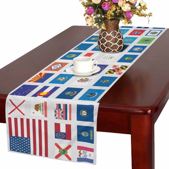 MKHERT United States of America States Flags Collection Table Runner Home Decor for Kitchen Dining Wedding Party 16x72 Inch