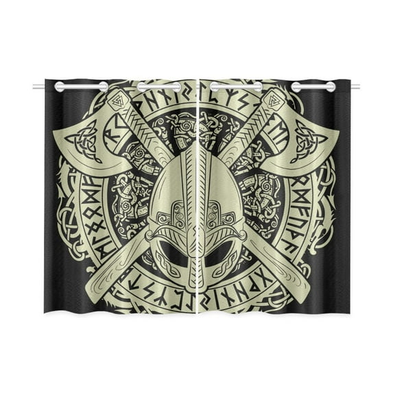 MKHERT Viking Helmet Window Curtains Kitchen Curtain Room Bedroom Drapes Curtains 26x39 inch, 2 Piece