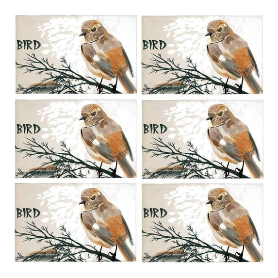 MKHERT Vintage Colorful Bird On Tree Branches Placemats Table Mats for Dining Room Kitchen Table Decoration 12x18 inch,Set of 6