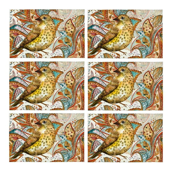 MKHERT Vintage Cute Bird Watercolor Placemats Table Mats for Dining Room Kitchen Table Decoration 12x18 inch,Set of 6