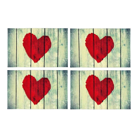 MKHERT Vintage Drawing Love Symbol On Old Wooden Wall Placemats Table Mats for Dining Room Kitchen Table Decoration 12x18 inch,Set of 4