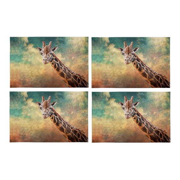 MKHERT Vintage Giraffes Art Placemats Table Mats for Dining Room Kitchen Table Decoration 12x18 inch,Set of 4