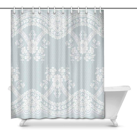 MKHERT Vintage Light Blue Lace Flower Decor Waterproof Polyester Fabric Shower Curtain Bathroom Sets 66x72 inch