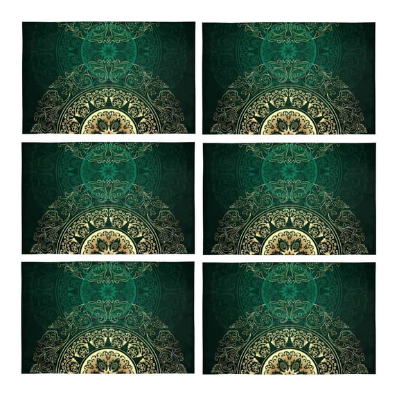 MKHERT Vintage Mandala Floral Circle Culture Swirls Pattern Placemats Table Mats for Dining Room Kitchen Table Decoration 12x18 inch,Set of 6