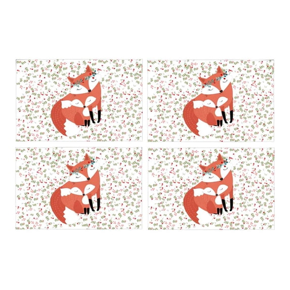 MKHERT Vintage Mom Fox Love Baby Cute Cherry Cartoon Comic Art Placemats Table Mats for Dining Room Kitchen Table Decoration 12x18 inch,Set of 4