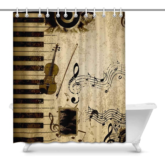MKHERT Vintage Musical Violin Piano and Music Notes Home Decor Waterproof Polyester Fabric Shower Curtain Bathroom Sets 60x72 inch