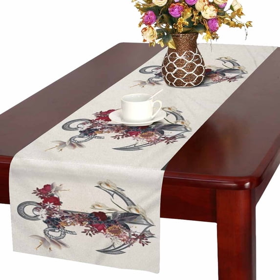 MKHERT Vintage Nautical Anchor with Rose Flowers Table Runner Home Decor for Home Kitchen Dining Wedding Party 16x72 Inch