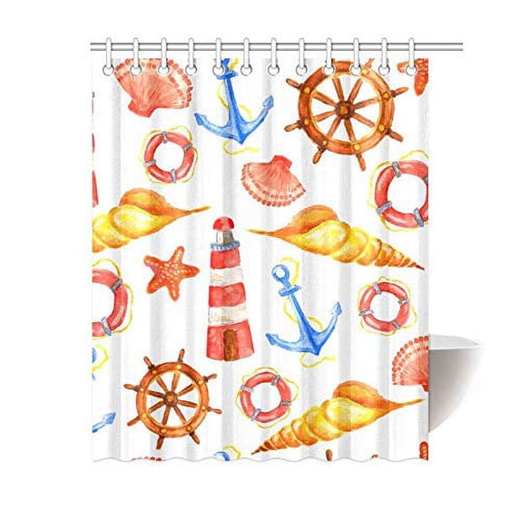 MKHERT Vintage Nautical Pattern Polyester Fabric Bathroom Shower Curtain 60x72 inch
