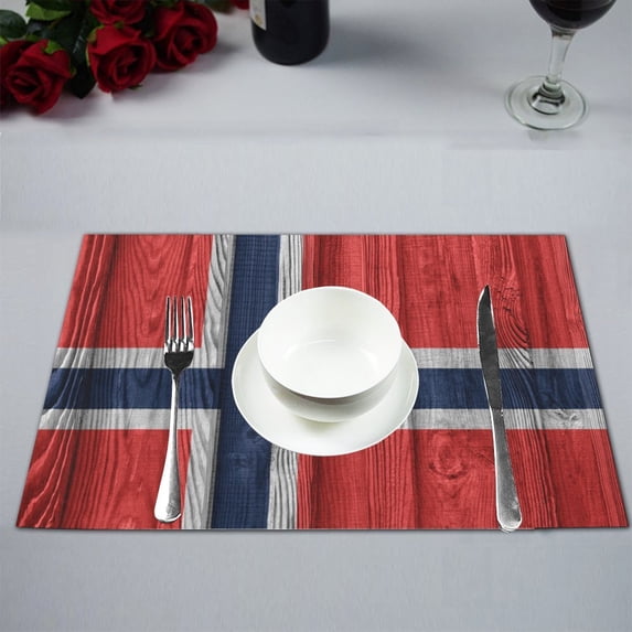 MKHERT Vintage Norway Flag Wood Background Placemats Table Mats for Dining Room Kitchen Table Decoration 12x18 inch,Set of 4