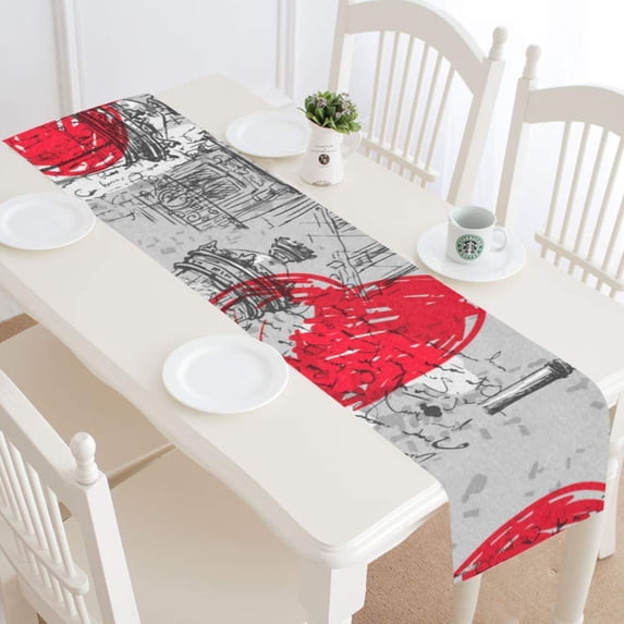 MKHERT Vintage Paris Pattern Table Runner for Kitchen Wedding Party Home Decor 14x72 inch