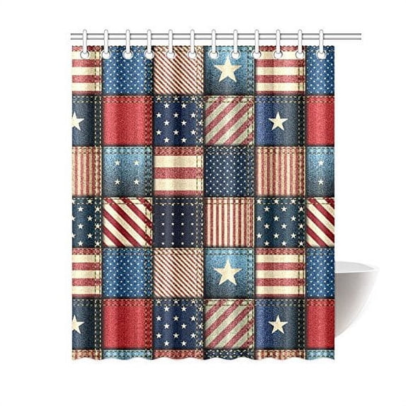 MKHERT Vintage Patchwork of American Flag Decor Waterproof Polyester Bathroom Shower Curtain Bath 60x72 inch