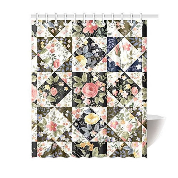 MKHERT Vintage Patchwork of Flowers Home Decor Waterproof Polyester Fabric Shower Curtain Bathroom Sets 60x72 inch