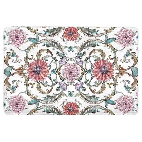 MKHERT Vintage Royal Flower and Butterflies Watercolor Painting Doormat Rug Home Decor Floor Mat Bath Mat 23.6x15.7 inch