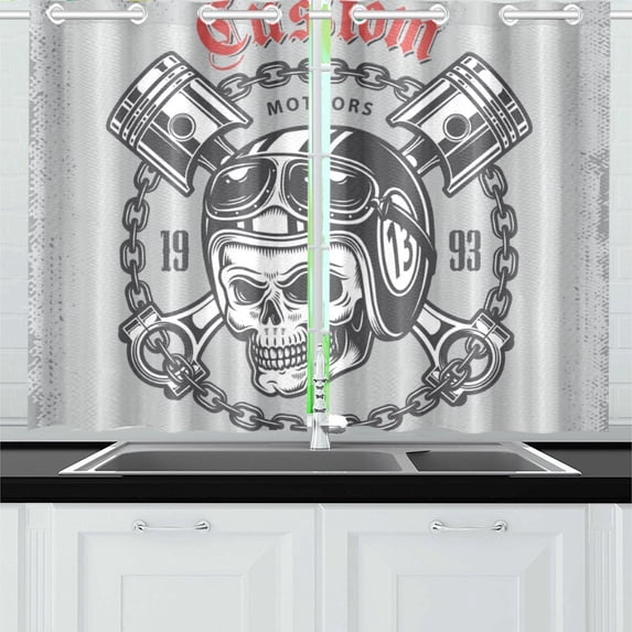 MKHERT Vintage Skull Window Curtain Kitchen Curtains Window Treatments 26x39 inch,Set of 2