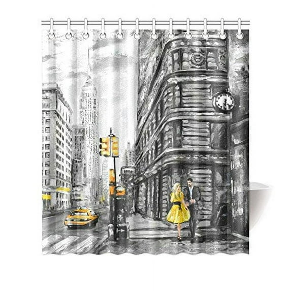 MKHERT Vintage Street View of NYC New York City Yellow Taxi Decor Waterproof Polyester Bathroom Shower Curtain Bath 66x72 inch