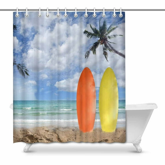 MKHERT Vintage Summer Sea and Surfboards on Tropical Beach Decor Waterproof Polyester Fabric Shower Curtain Bathroom Sets 66x72 inch