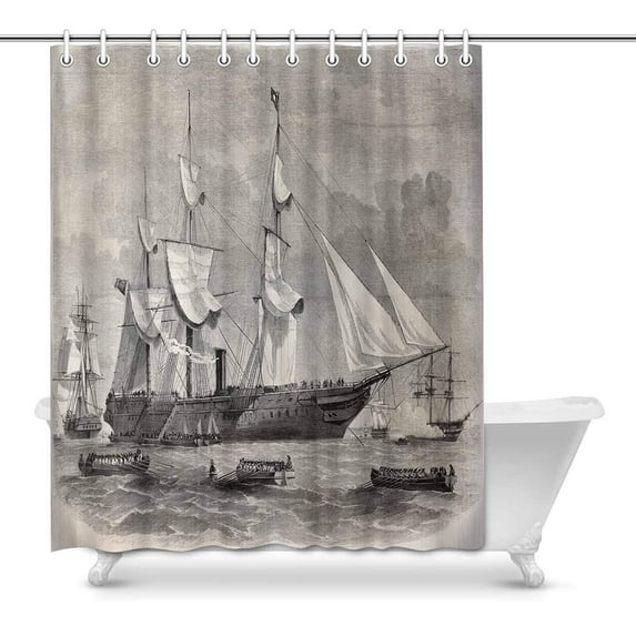 MKHERT Vintage Vessel Ship Old Illustration Troops Boarding in Spithead Decor Waterproof Polyester Bathroom Shower Curtain Bath Decorations Hooks 60x72 inch
