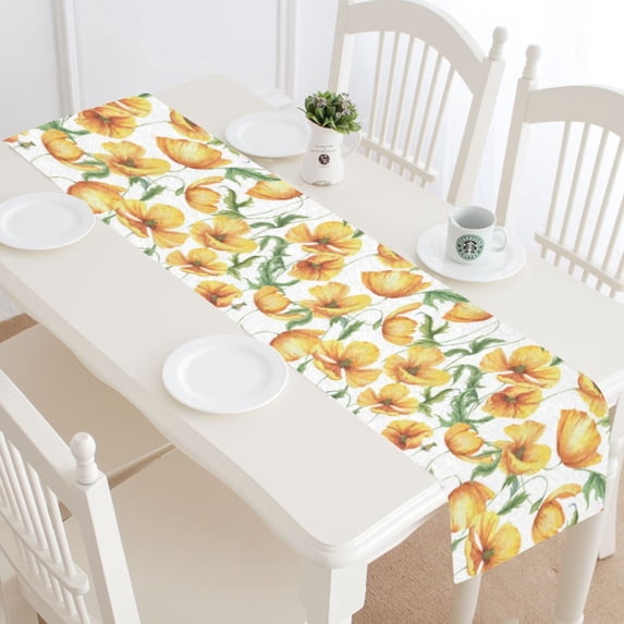MKHERT Vintage Yellow Poppy Flowers Table Runner Home Decor for Kitchen Dining Wedding Party 16x72 Inch