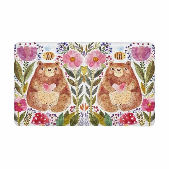 MKHERT Watercolor Bear with Cute Little Bear Flowers and Leaves Doormat Rug Home Decor Floor Mat Bath Mat 30x18 inch
